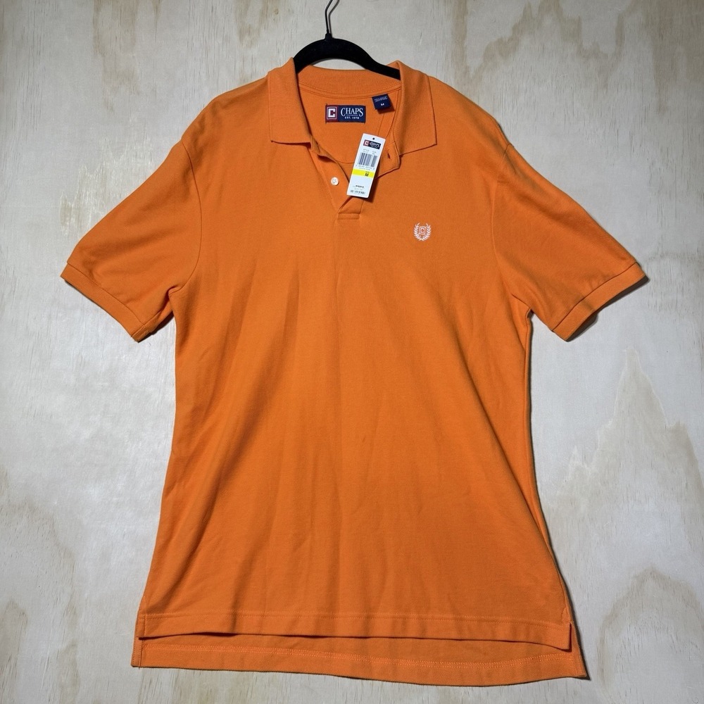 Chaps Polo Shirt Men's Medium Orange NWT Cotton Short Sleeve Golf Casual Logo